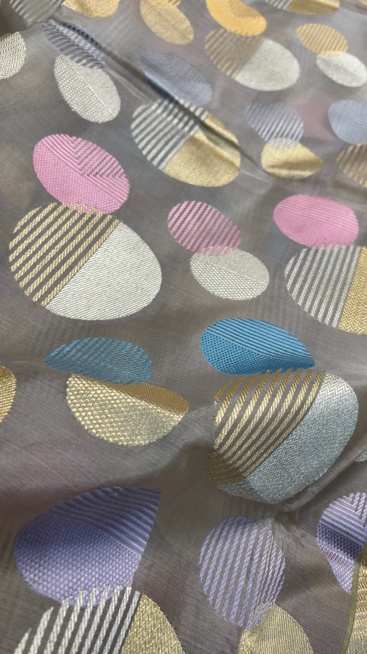 Light Grey Banarasi Kora Silk  Handwoven  Saree