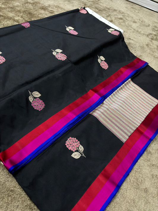 Pure Katan Silk Banarasi Saree with Kadhwa Buti and Satin Border