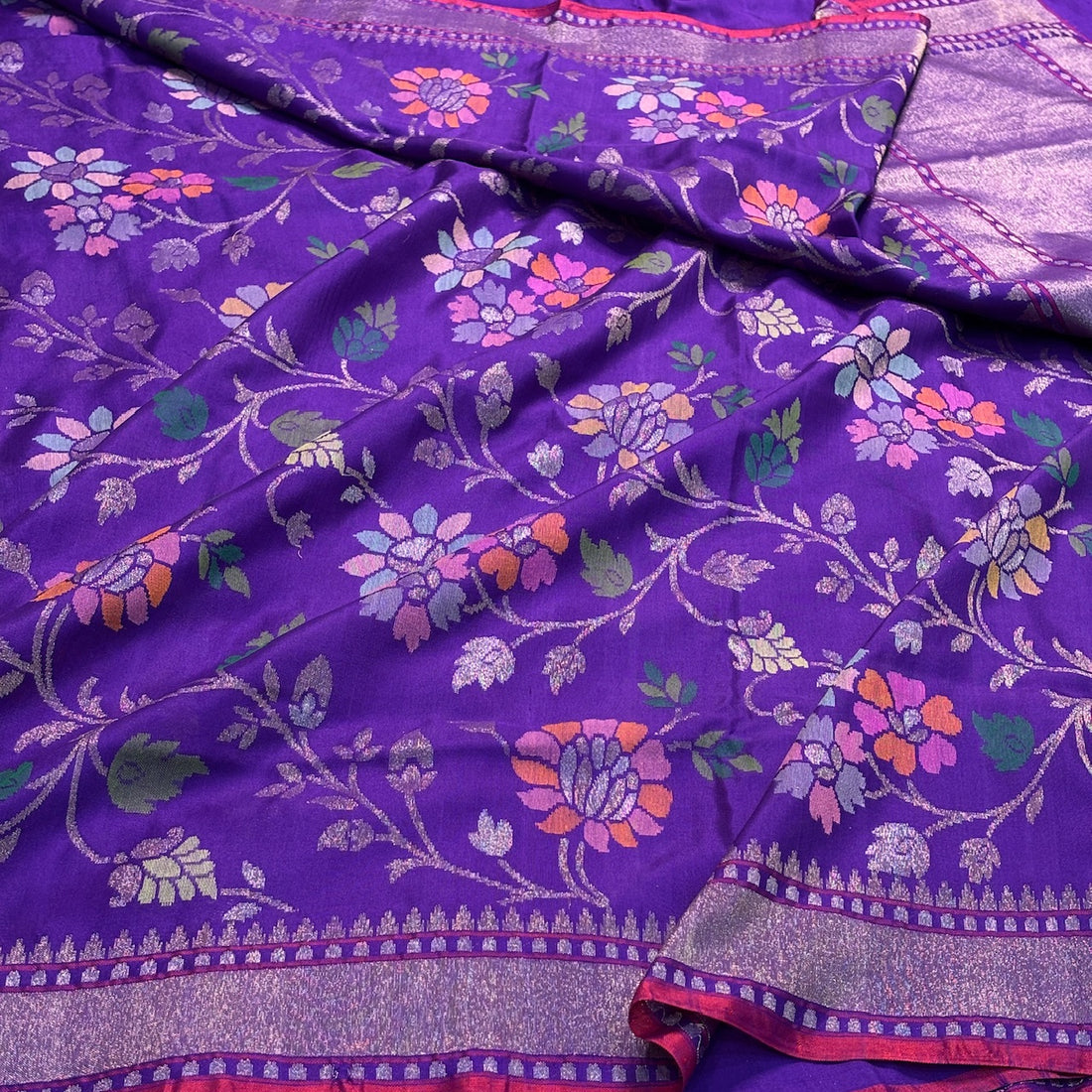 Purple Banarasi Ektara Silk Handwoven Saree with Real Zari