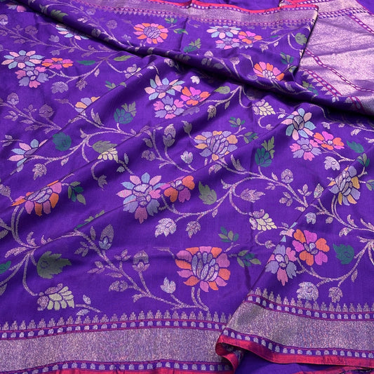 Purple Banarasi Ektara Silk Handwoven Saree with Real Zari