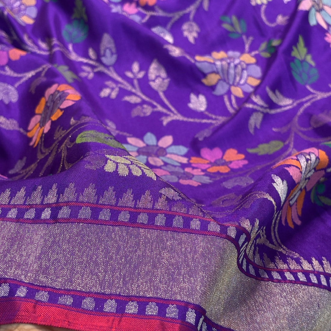 Purple Banarasi Ektara Silk Handwoven Saree with Real Zari