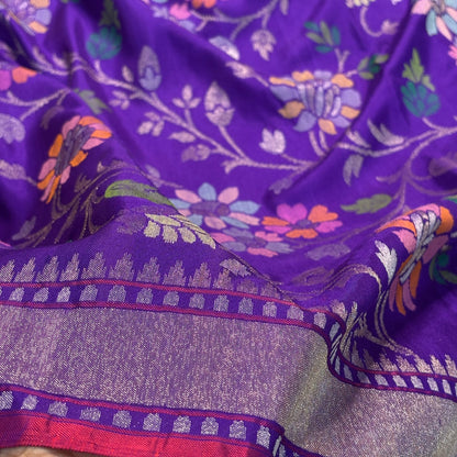 Purple Banarasi Ektara Silk Handwoven Saree with Real Zari
