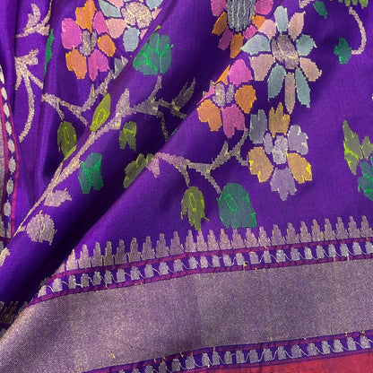 Purple Banarasi Ektara Silk Handwoven Saree with Real Zari