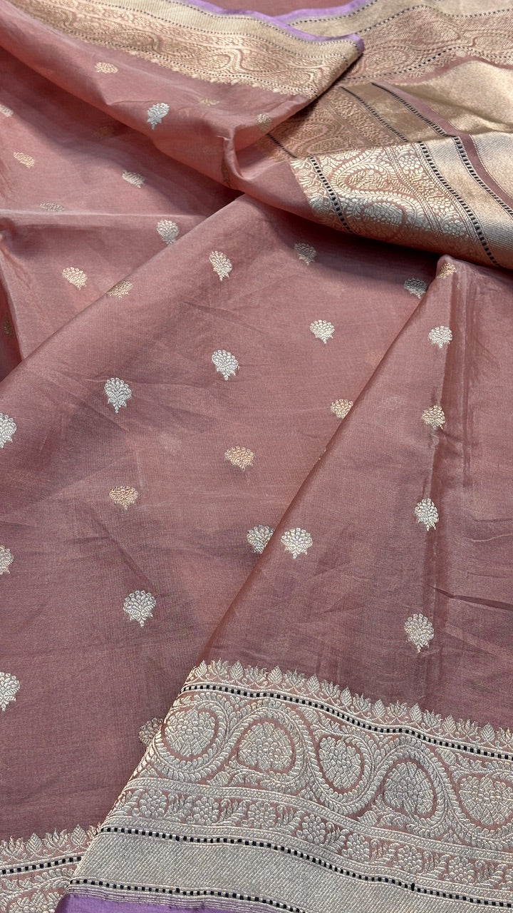 Mauve Pink Banarasi Kora Silk  Handwoven  Saree