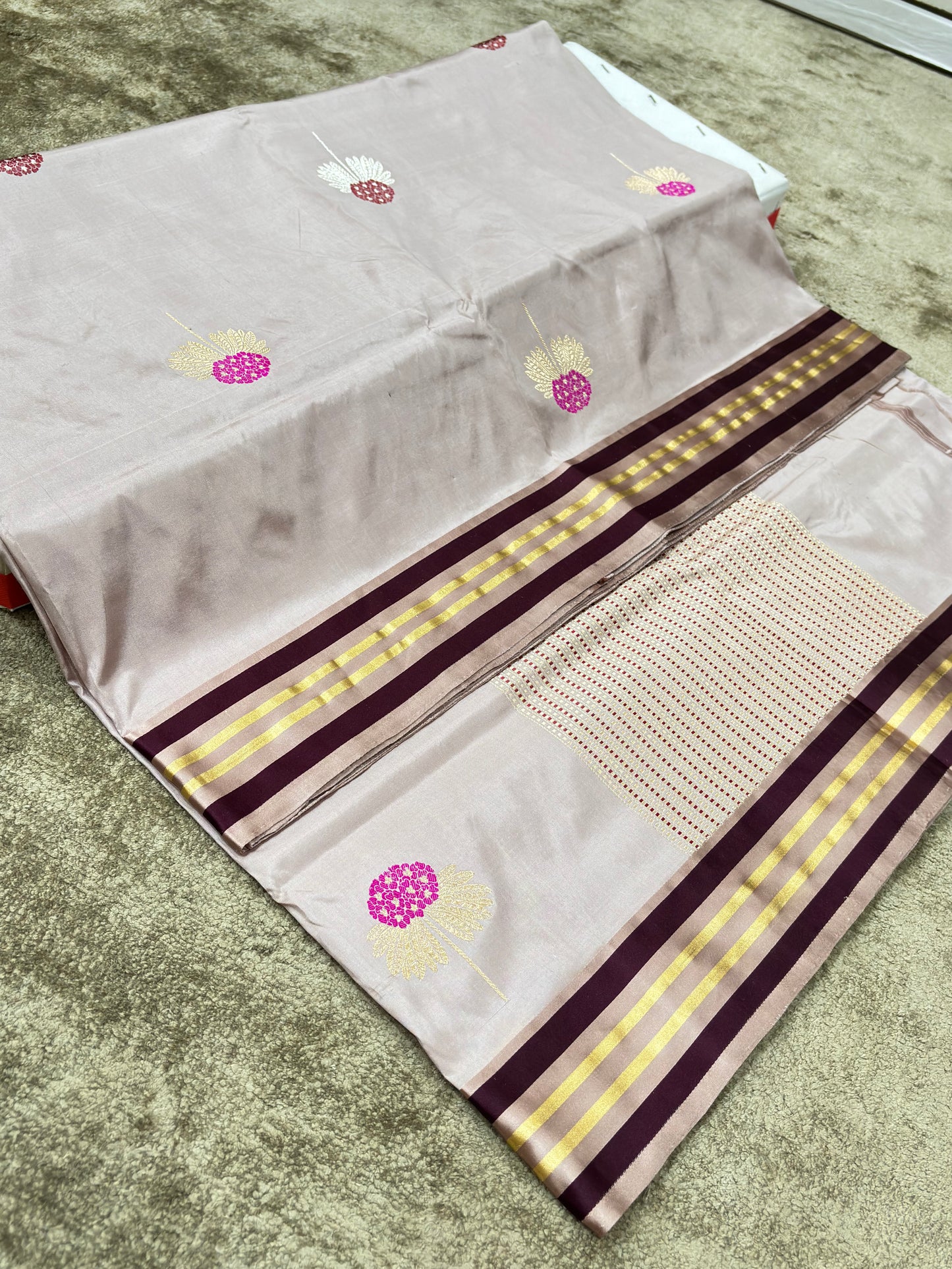 Pure Katan Silk Buta Saree with Designer Satin Borders