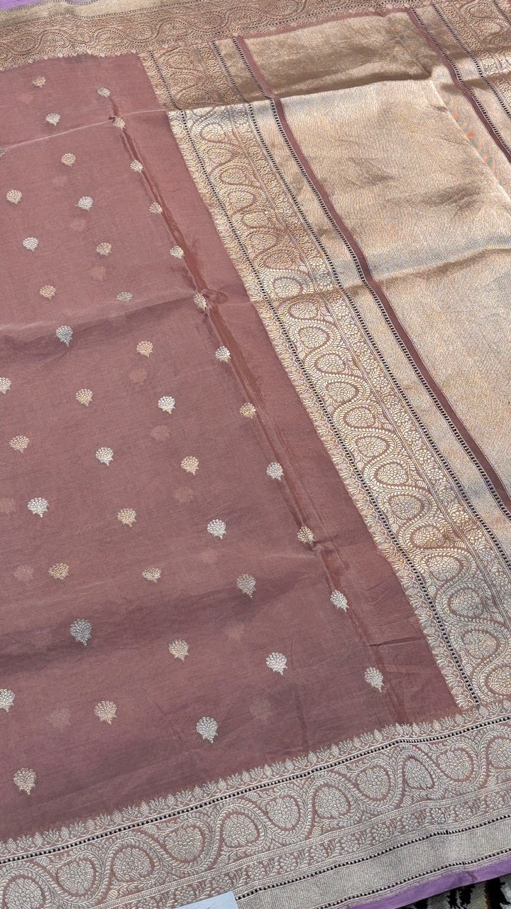Mauve Pink Banarasi Kora Silk  Handwoven  Saree