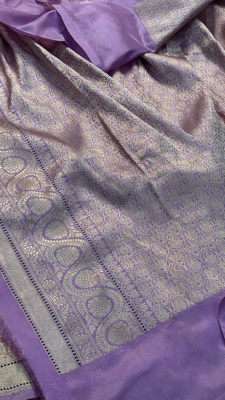 Mauve Pink Banarasi Kora Silk  Handwoven  Saree