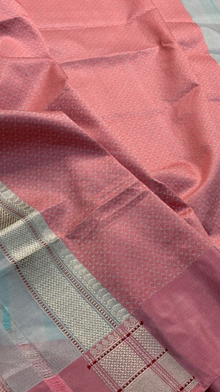 Silvery Grey Banarasi Kora Silk  Handwoven  Saree