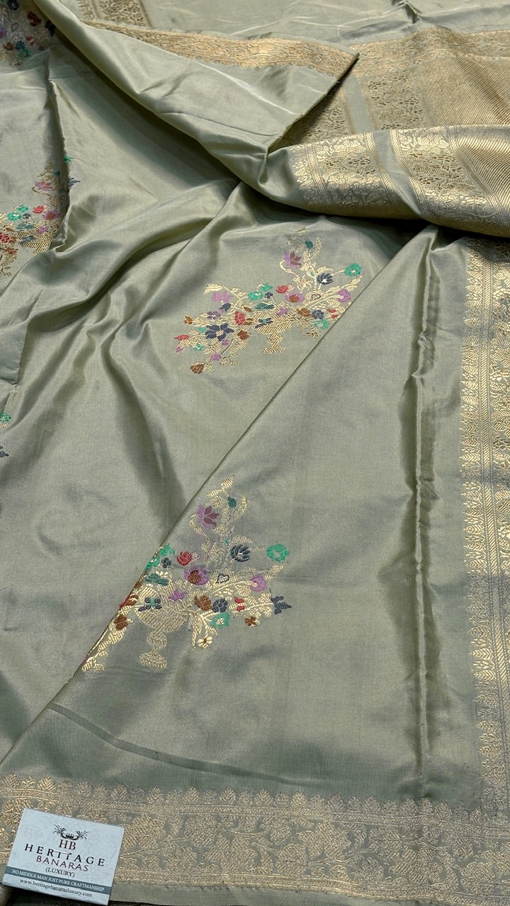 Sage Green Banarasi Katan Silk Handwoven Saree