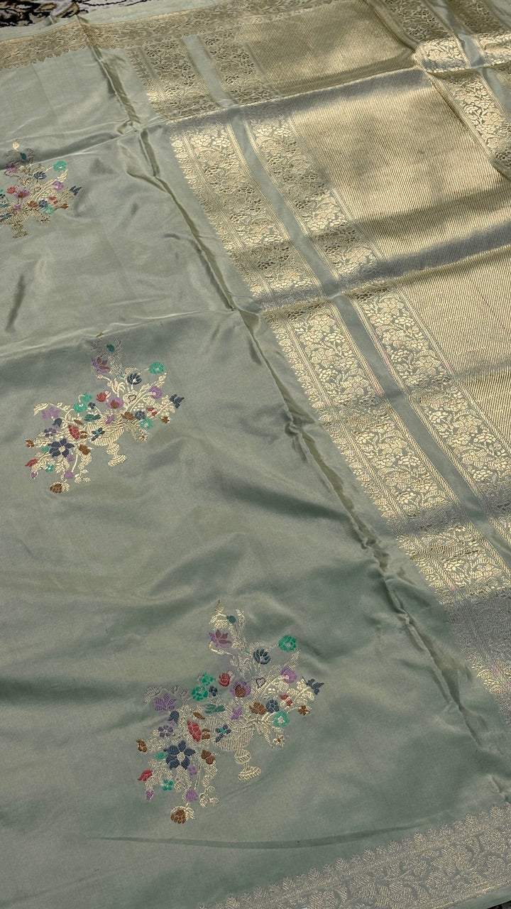 Sage Green Banarasi Katan Silk Handwoven Saree