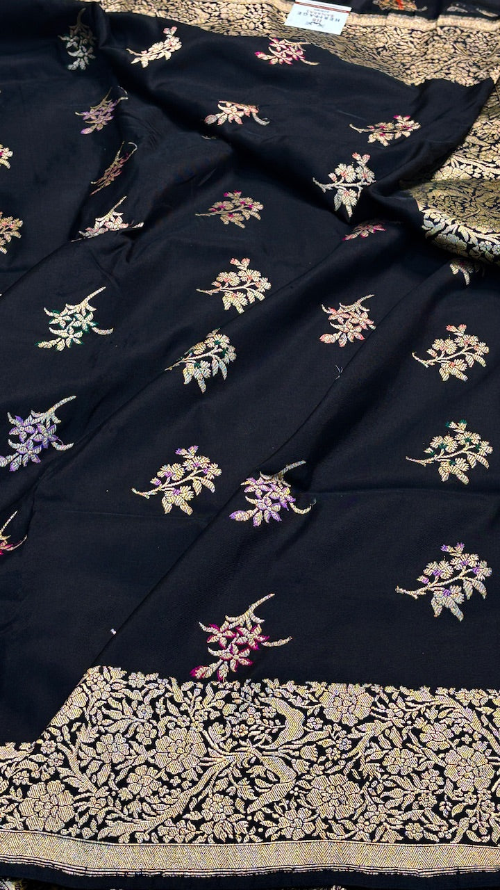 Black Banarasi Katan Silk Handwoven Saree