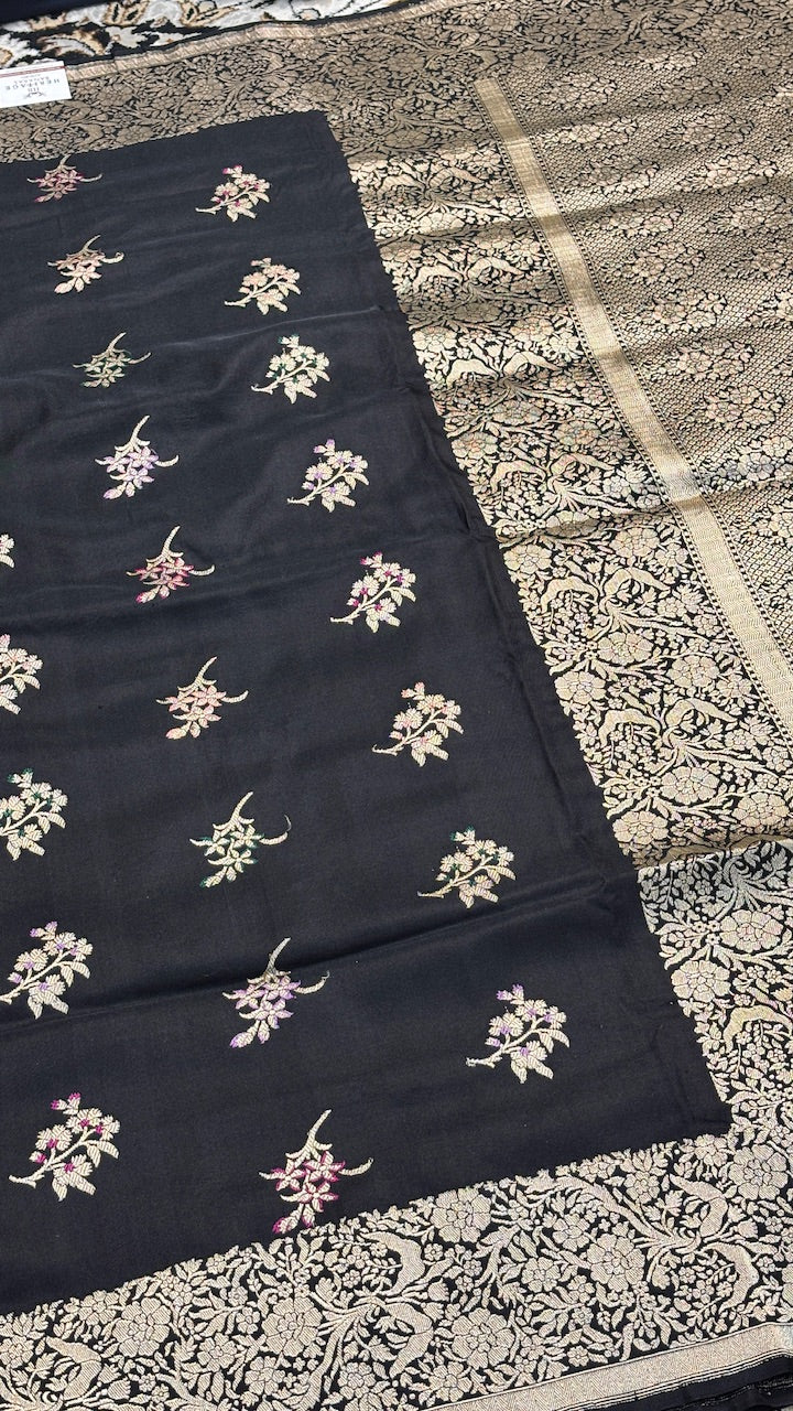 Black Banarasi Katan Silk Handwoven Saree
