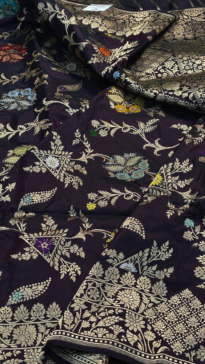 Wine Banarasi Katan Silk Handwoven Saree