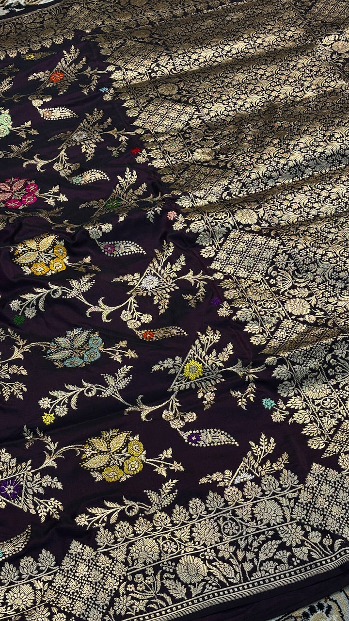 Wine Banarasi Katan Silk Handwoven Saree