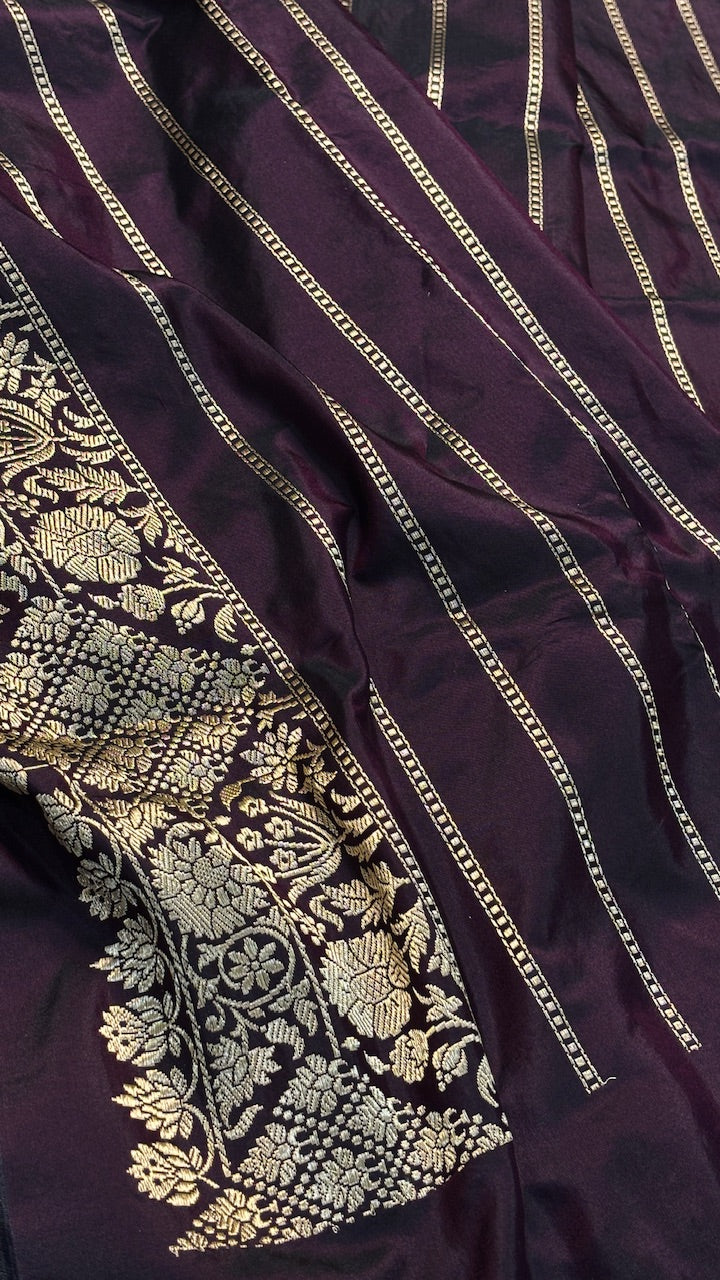 Wine Banarasi Katan Silk Handwoven Saree