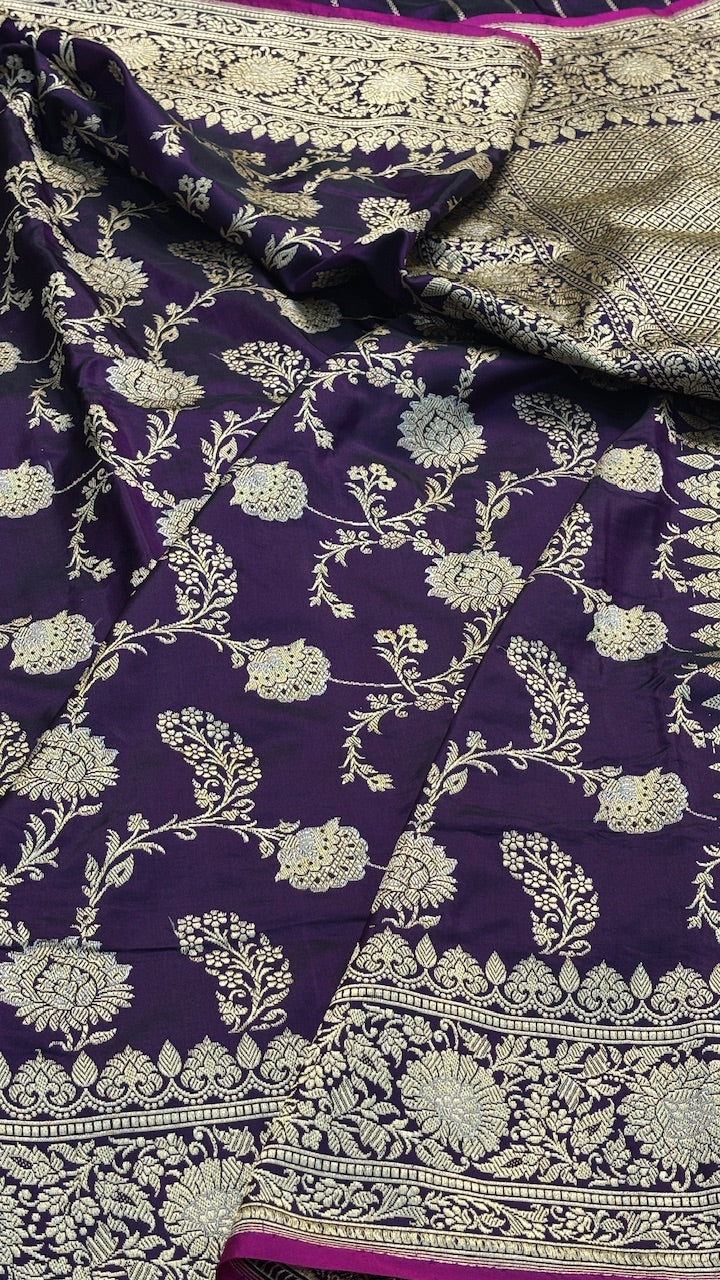 Navy Blue Banarasi Katan Silk Handwoven Saree