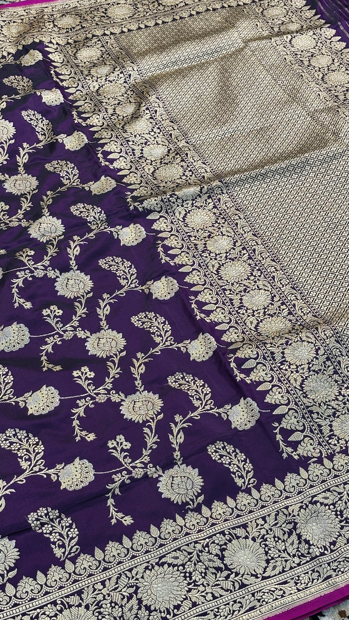 Navy Blue Banarasi Katan Silk Handwoven Saree