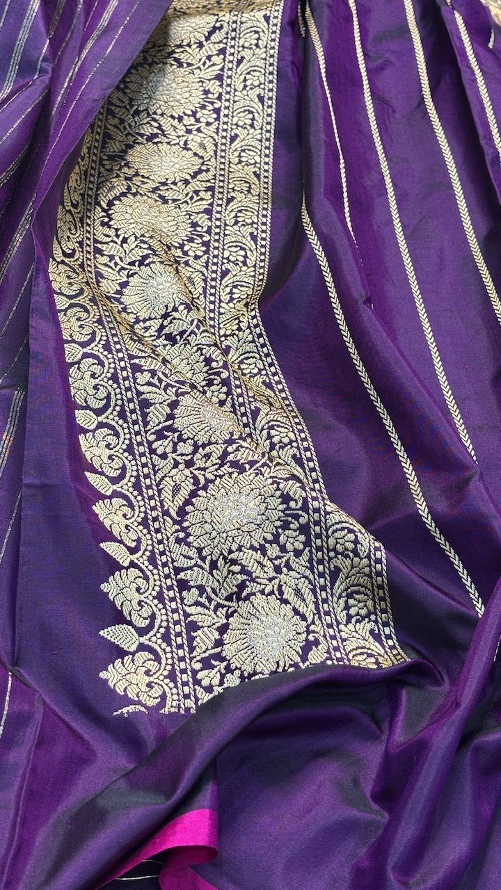 Navy Blue Banarasi Katan Silk Handwoven Saree