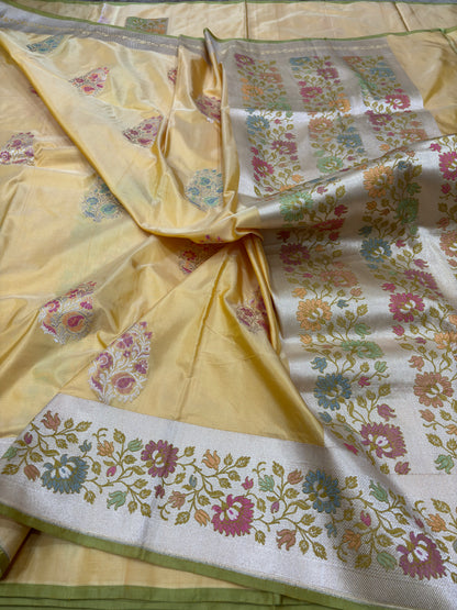 Handwoven Katan Silk Saree with Minakari Pallu and Buta Weaving