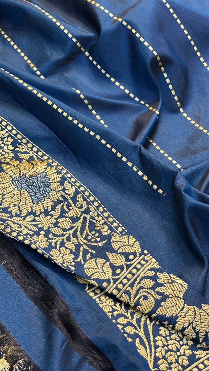 Navy Blue Banarasi Katan Silk Handwoven Saree
