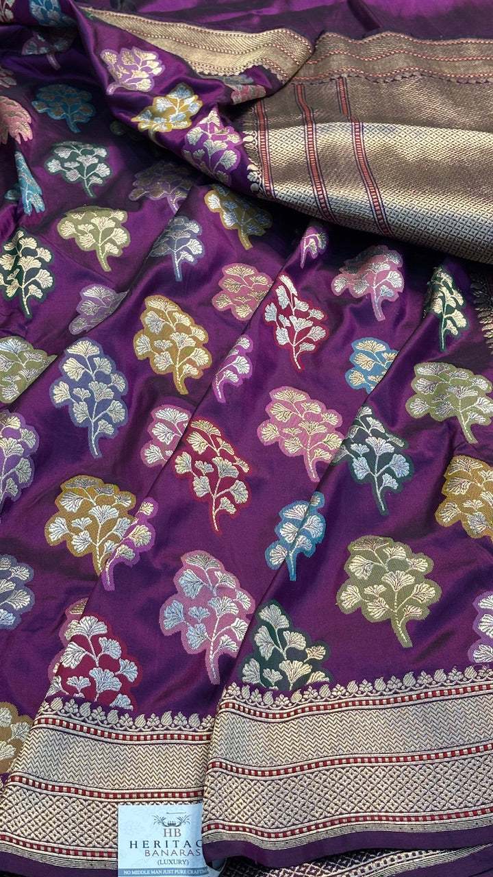 Purple Banarasi Katan Silk Handwoven Saree