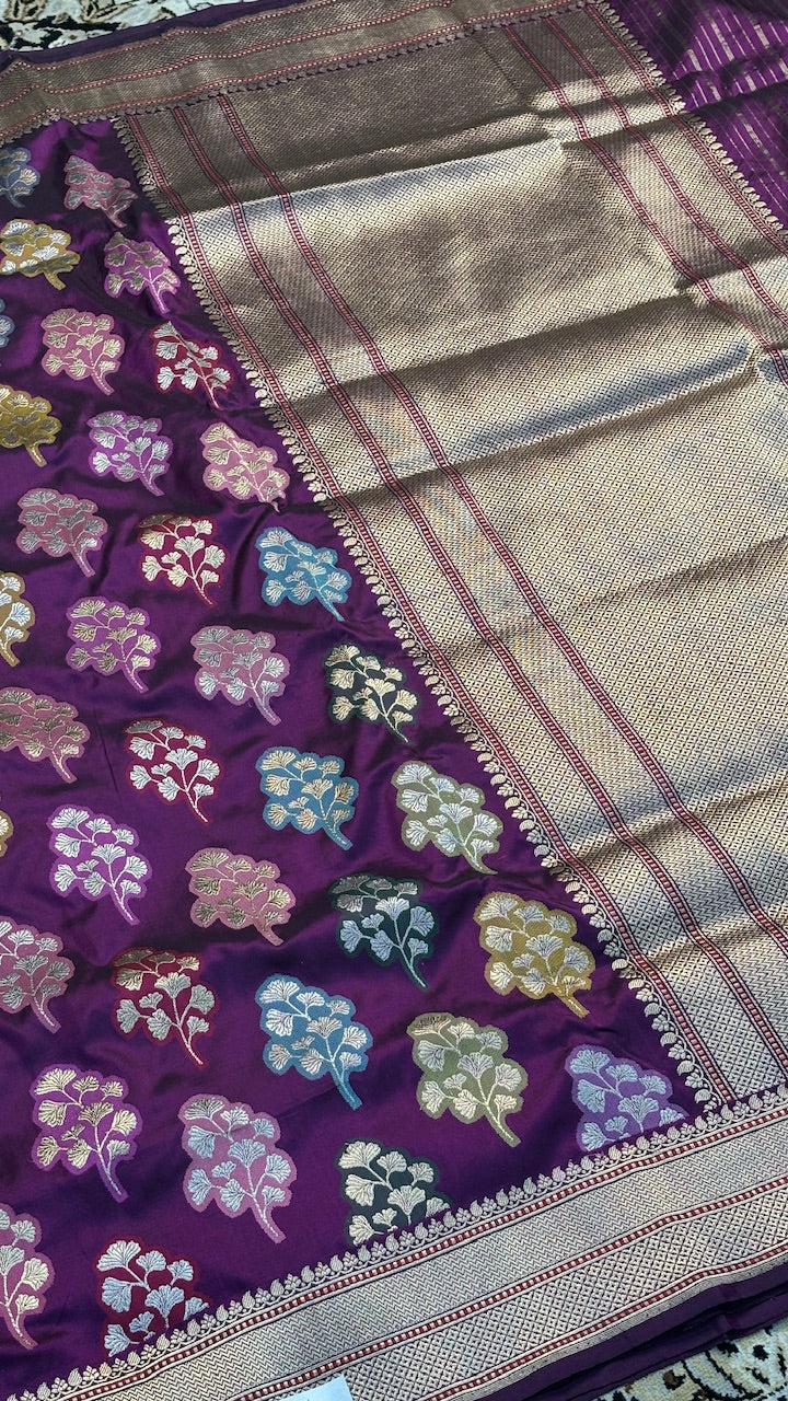 Purple Banarasi Katan Silk Handwoven Saree
