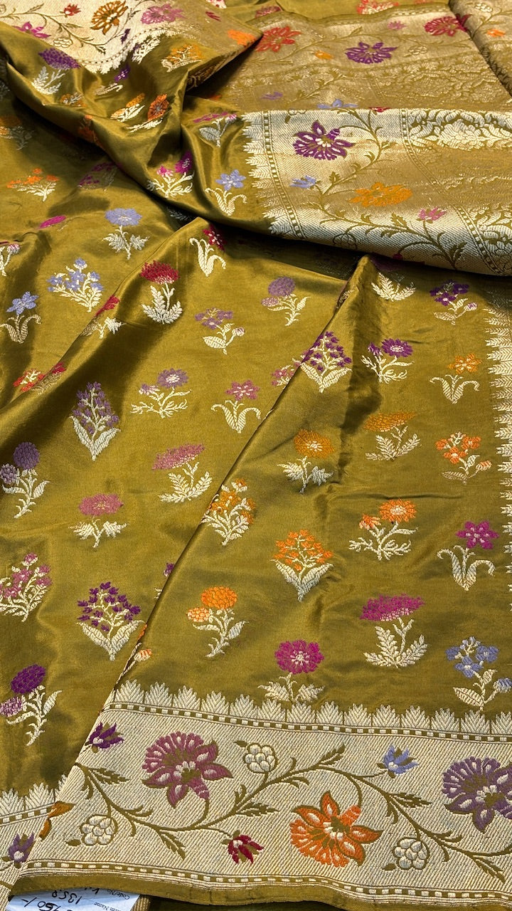 Mehendi Green Banarasi Katan Silk Handwoven Saree