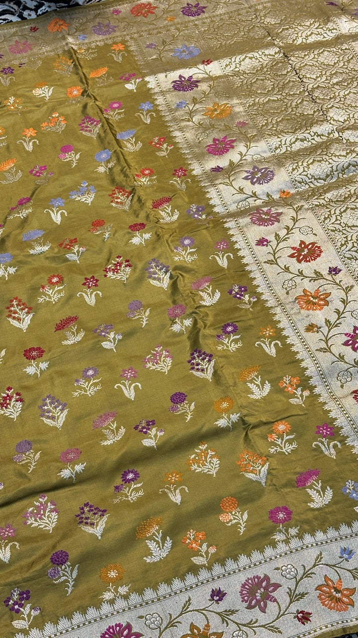 Mehendi Green Banarasi Katan Silk Handwoven Saree