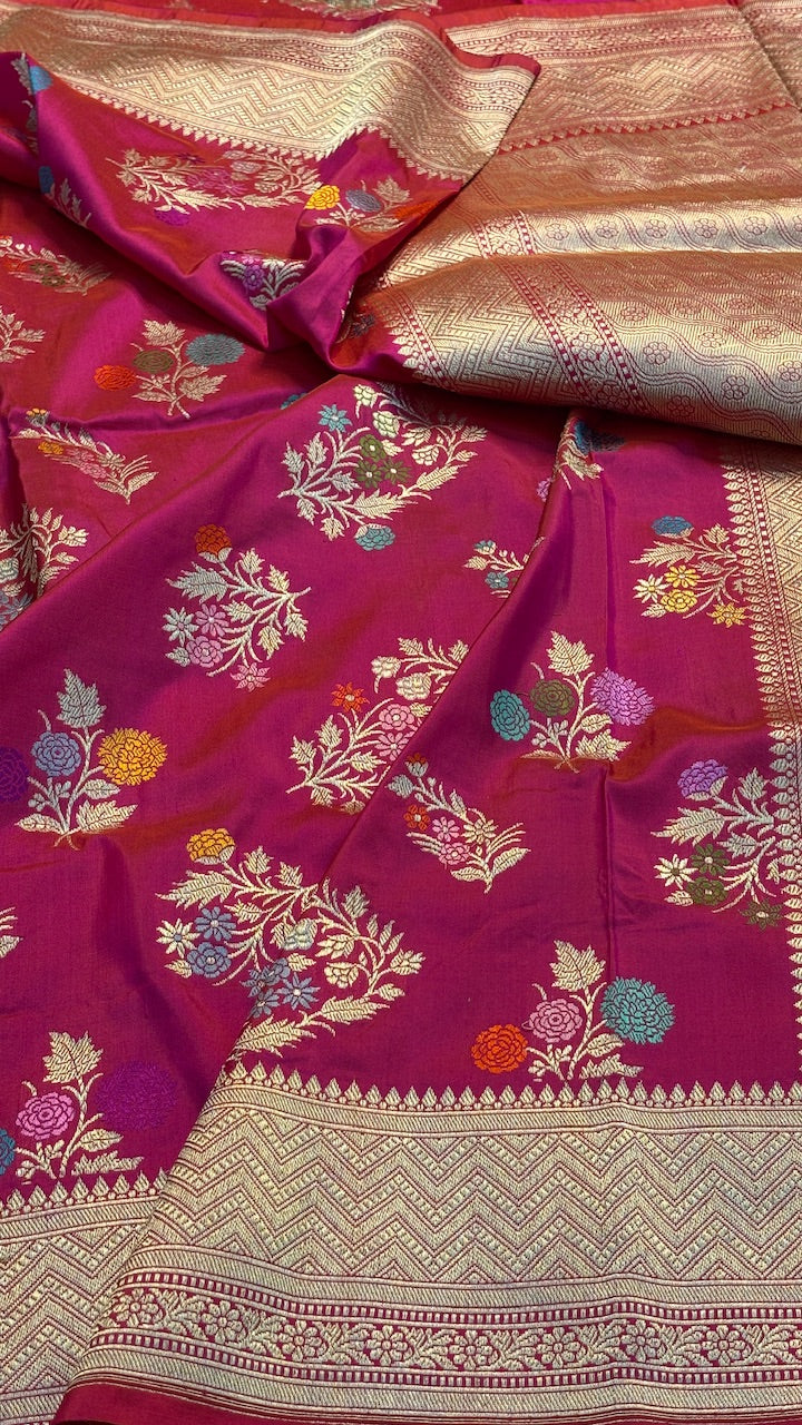 Rani Pink Banarasi Katan Silk Handwoven Saree