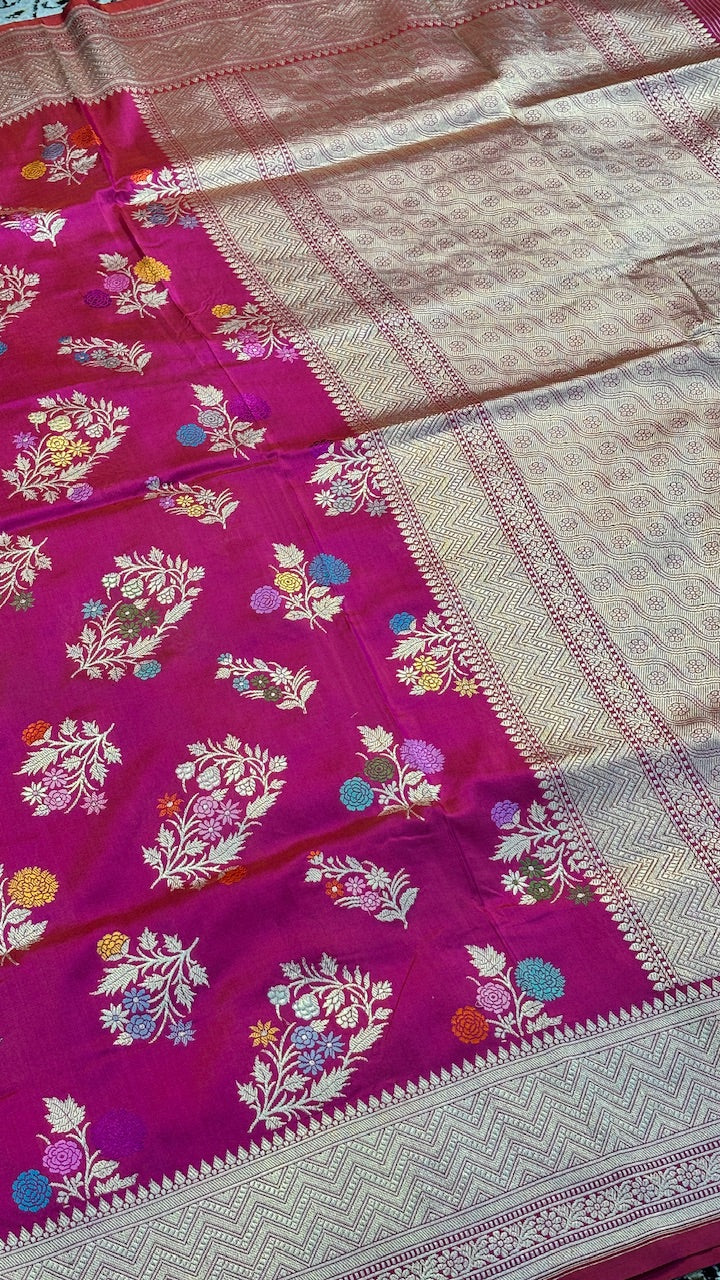 Rani Pink Banarasi Katan Silk Handwoven Saree