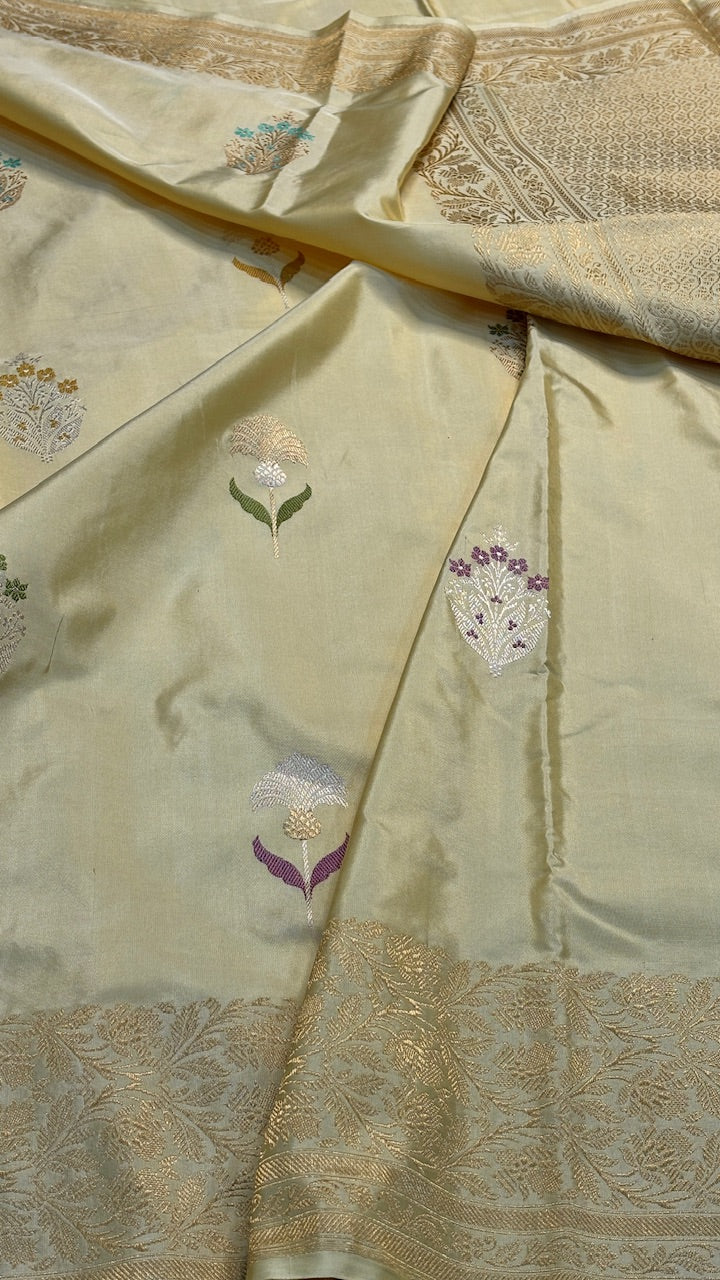 Beige Banarasi Katan Silk Handwoven Saree