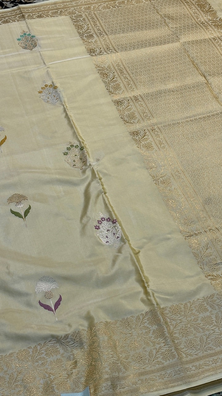 Beige Banarasi Katan Silk Handwoven Saree