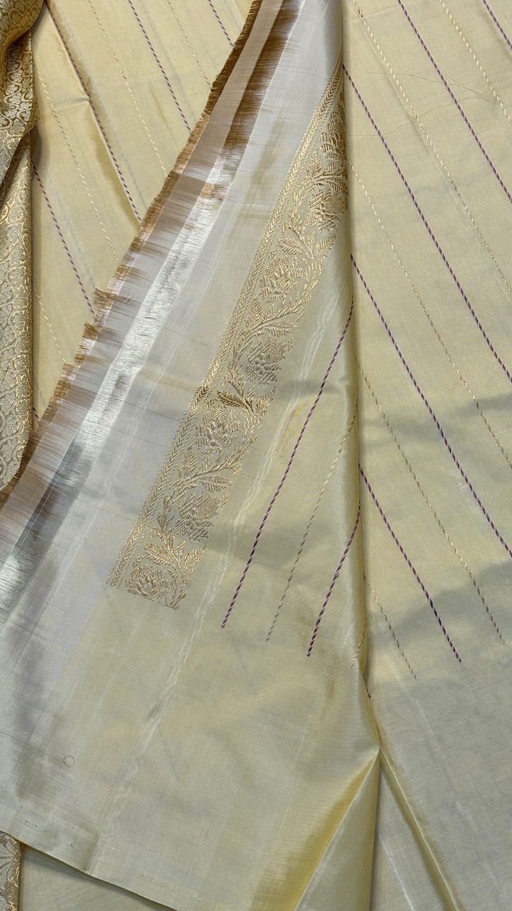 Beige Banarasi Katan Silk Handwoven Saree