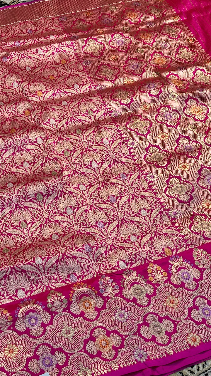 Rani Pink Banarasi Katan Silk Handwoven Saree