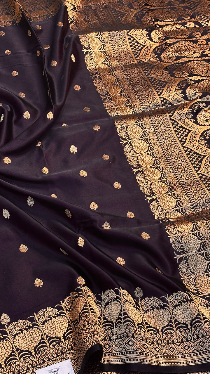 Wine Mashru Satin Silk Banarasi Handwoven Saree