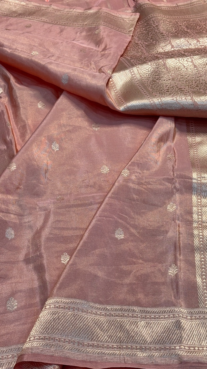 Peach Tissue Banarasi Silk Handwoven Saree