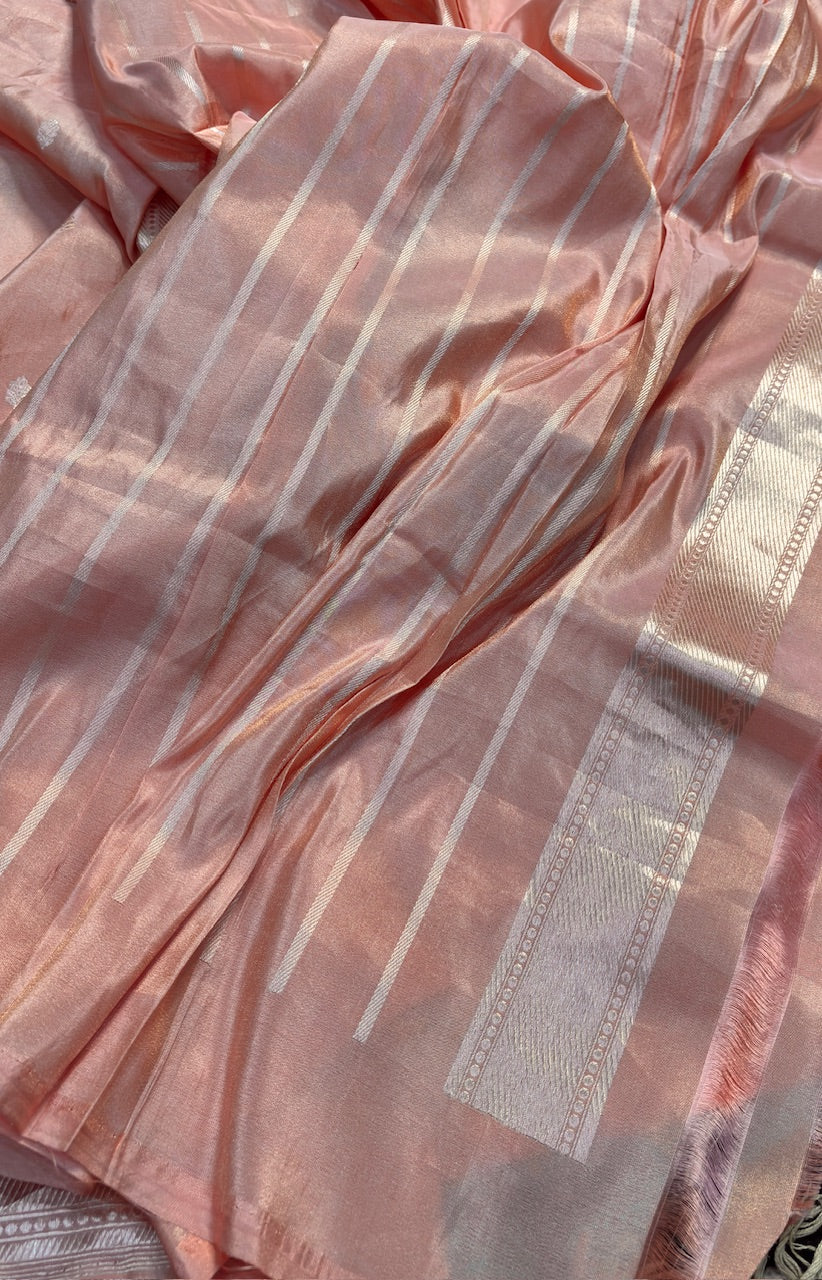 Peach Tissue Banarasi Silk Handwoven Saree