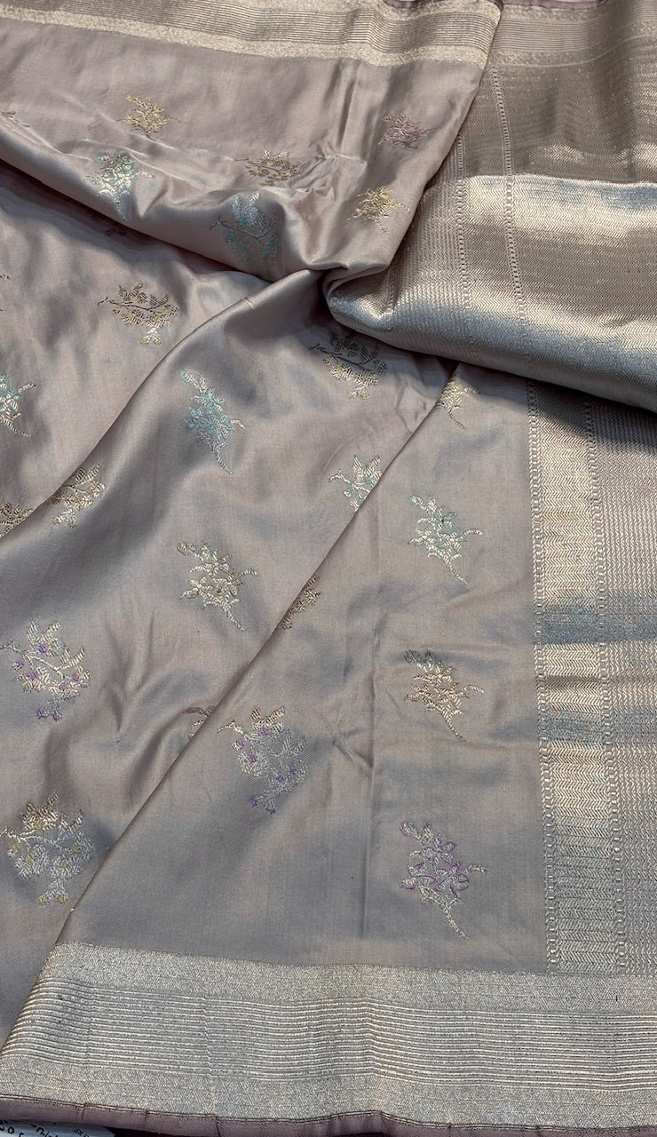 Dusty Mauve Pure Banarasi Katan Silk Handwoven Saree