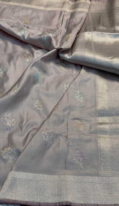 Dusty Mauve Pure Banarasi Katan Silk Handwoven Saree