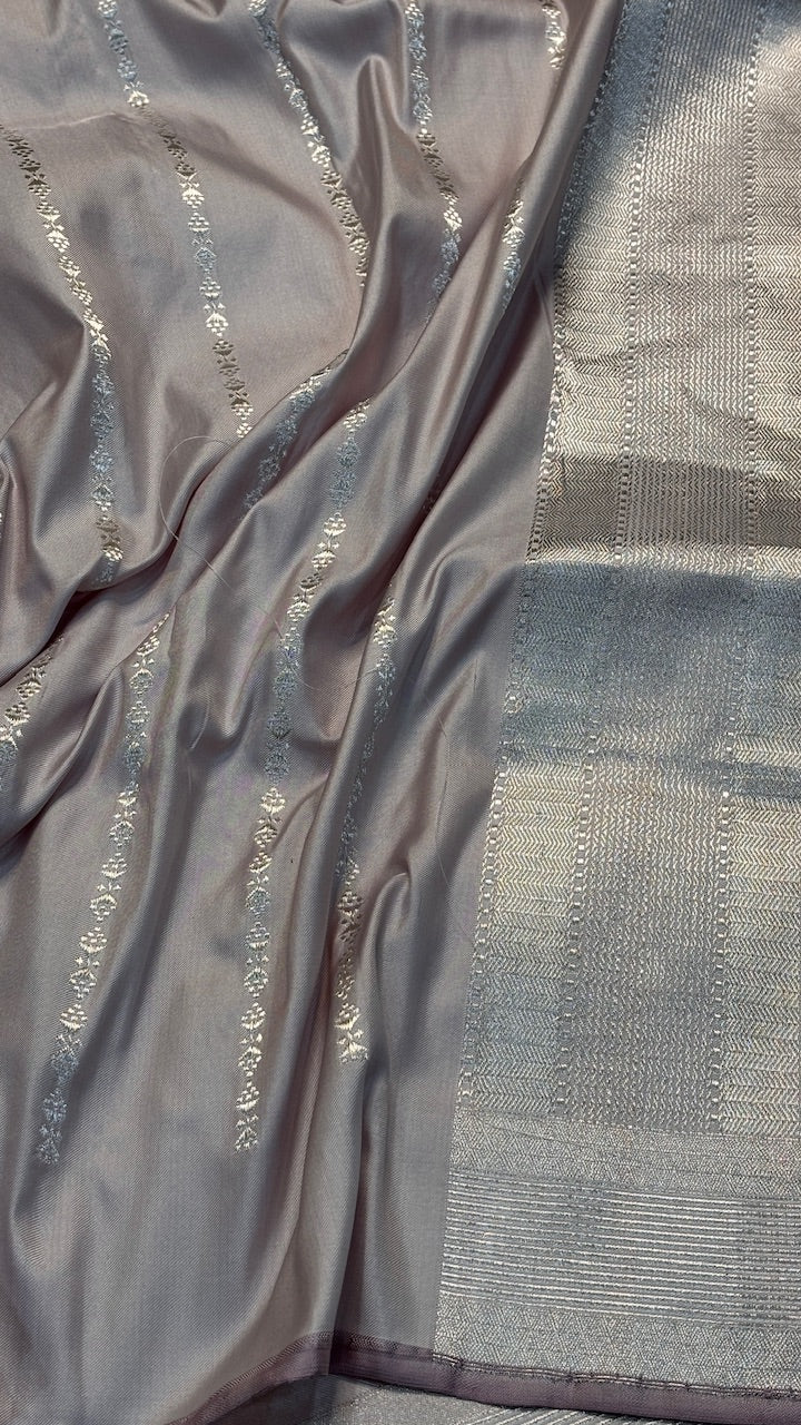 Dusty Mauve Pure Banarasi Katan Silk Handwoven Saree