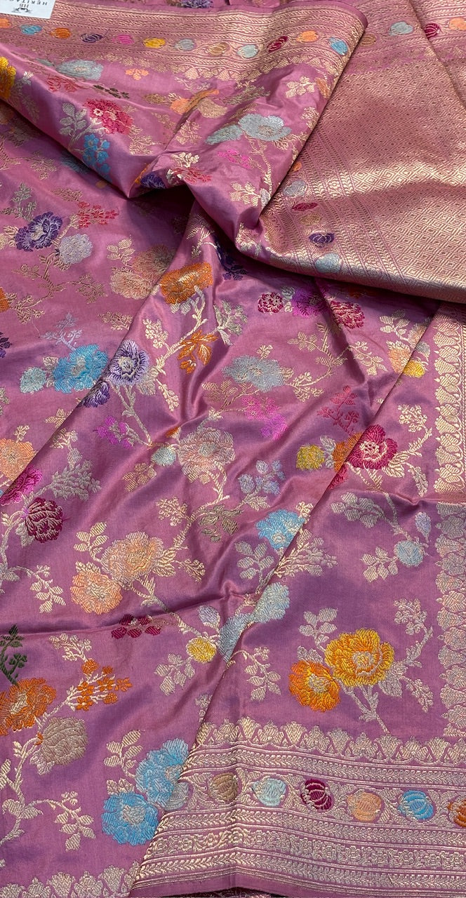 Rose Pink Pure Banarasi Katan Silk Handwoven Saree