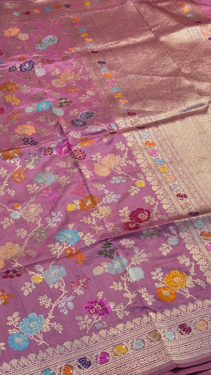 Rose Pink Pure Banarasi Katan Silk Handwoven Saree