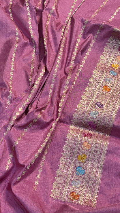 Rose Pink Pure Banarasi Katan Silk Handwoven Saree