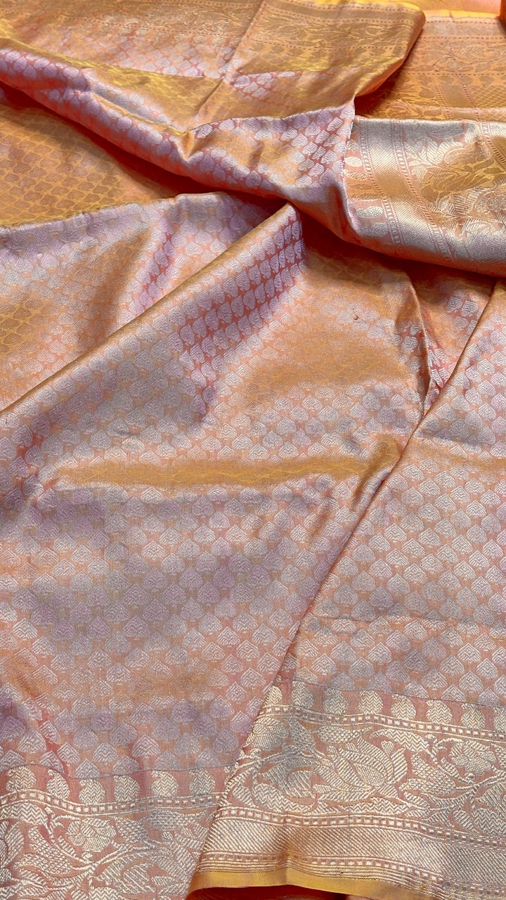 Peach Banarasi Katan Brocade Silk Saree
