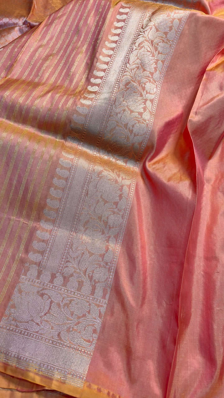 Peach Banarasi Katan Brocade Silk Saree
