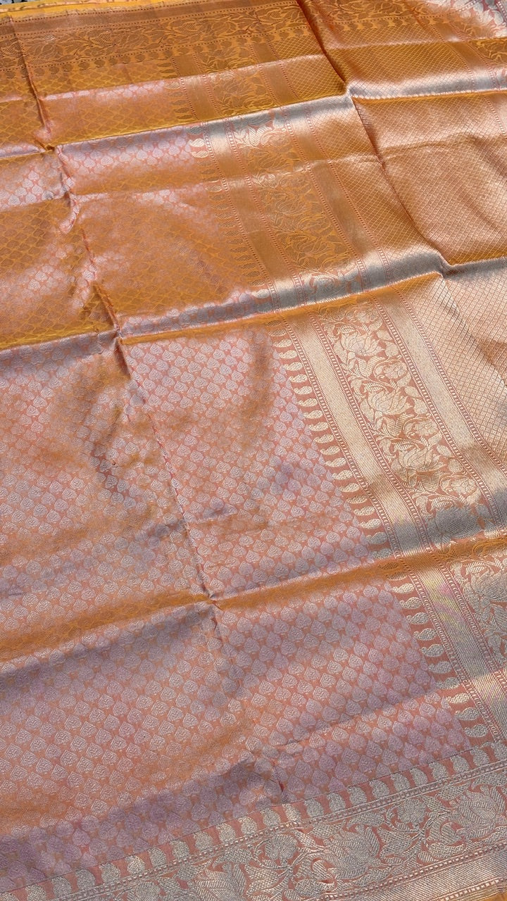 Peach Banarasi Katan Brocade Silk Saree