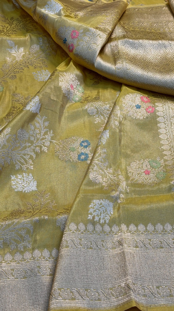 Musterd Yellow Tissue Banarasi Silk Handwoven Saree