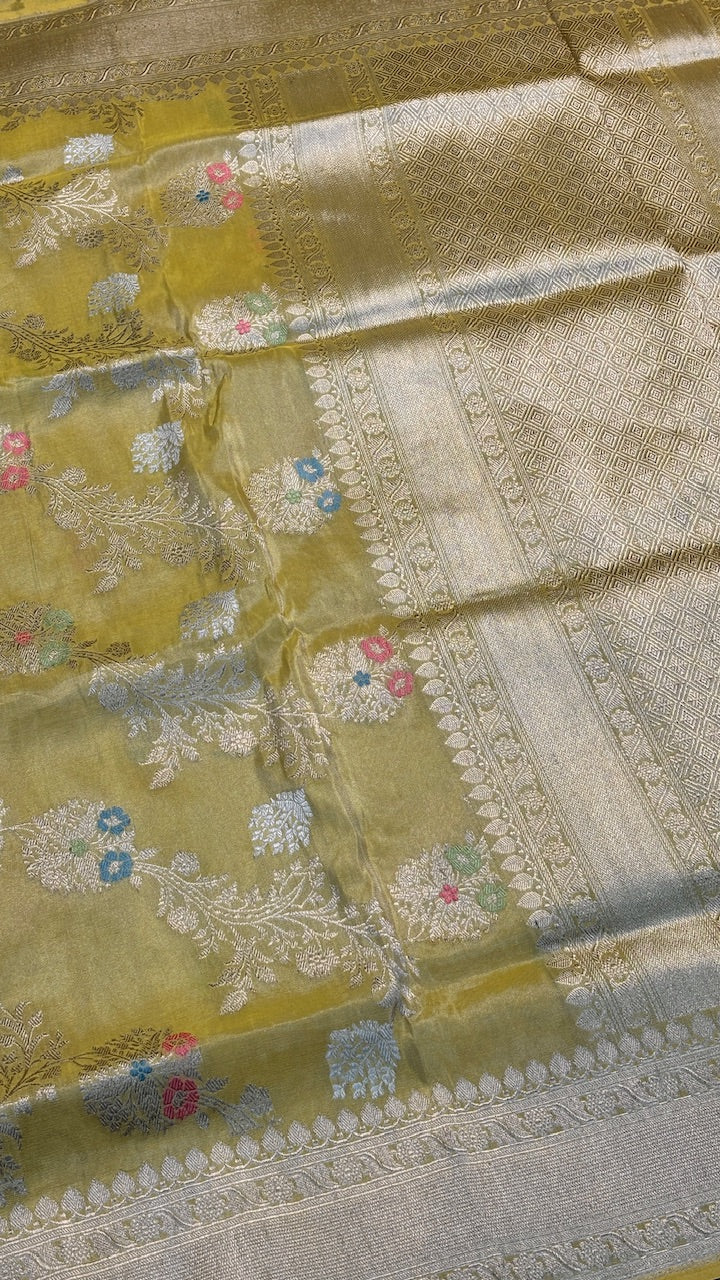 Musterd Yellow Tissue Banarasi Silk Handwoven Saree