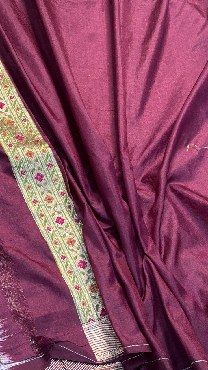Wine Pure Banarasi Katan Silk Handwoven Saree