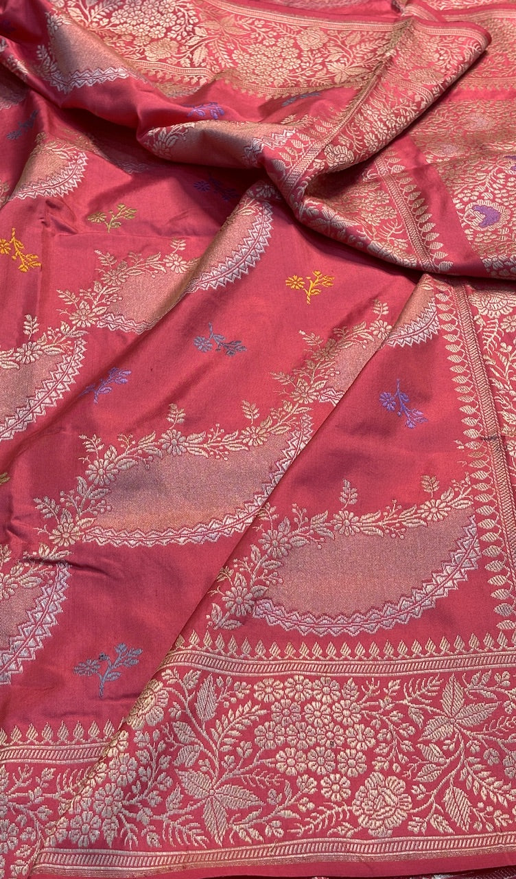 Rose Pink Pure Banarasi Ektara  Silk Handwoven Saree
